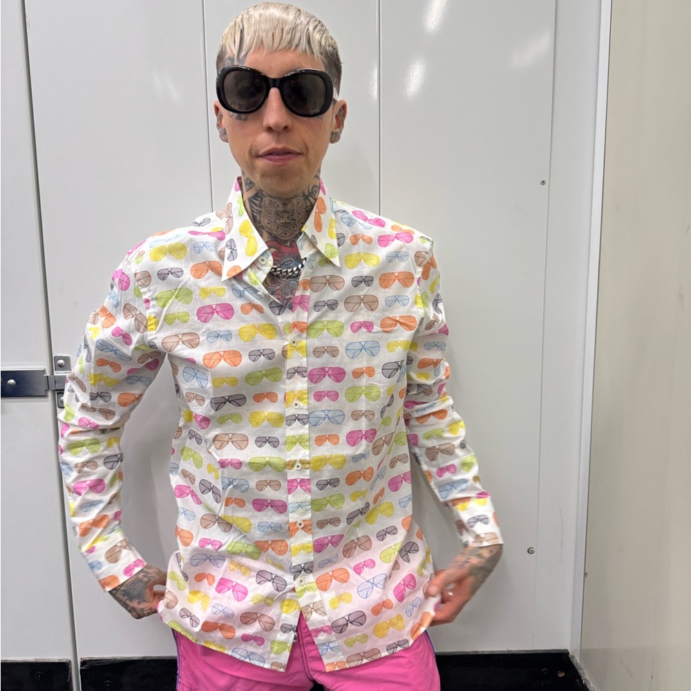 van Laack Sunnies 😎 Colorful Sunglasses Print Shirt 💛🩵🩷💚🧡 - Picture 5 of 7